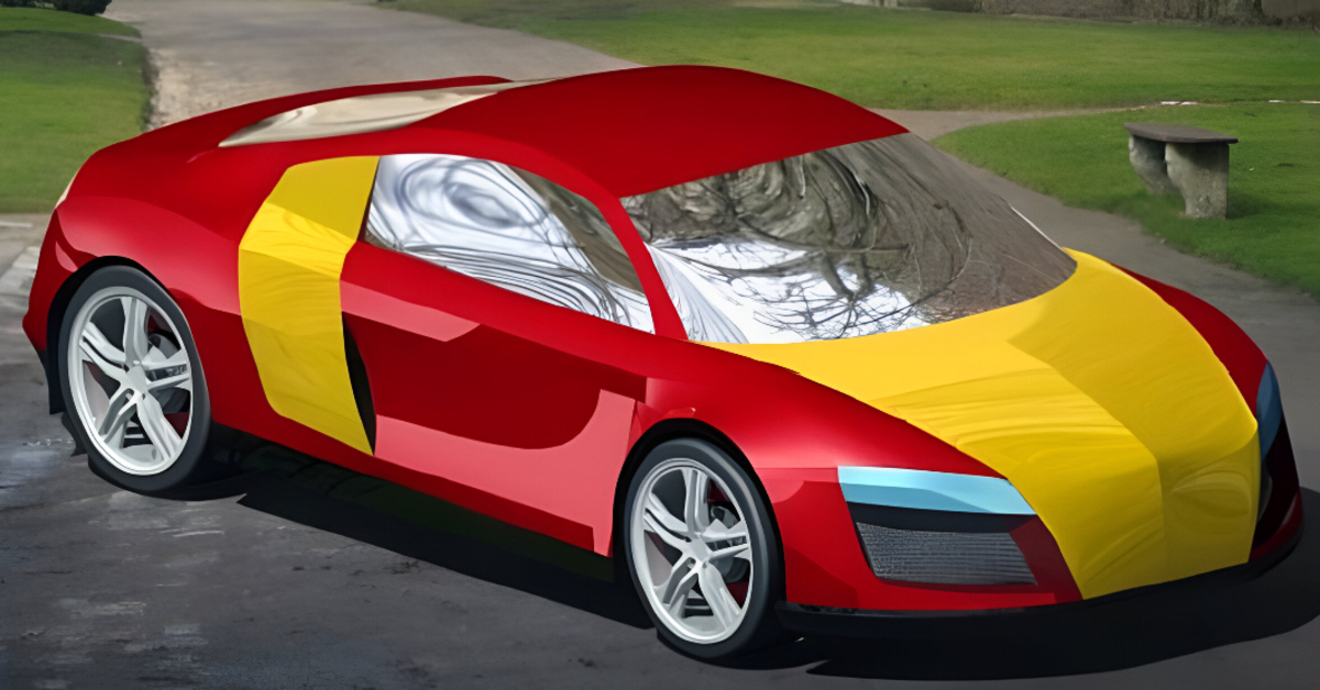 A vibrant 3D CAD design of a futuristic car showcasing innovative features.