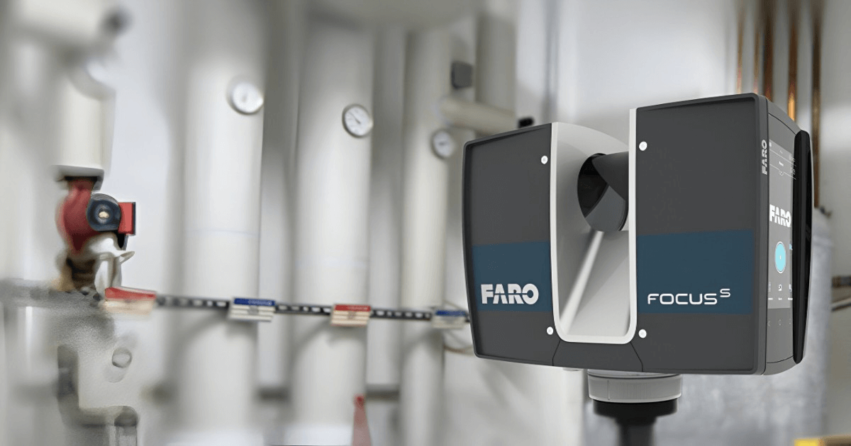 High-tech 3D scanning survey device in an industrial setting.