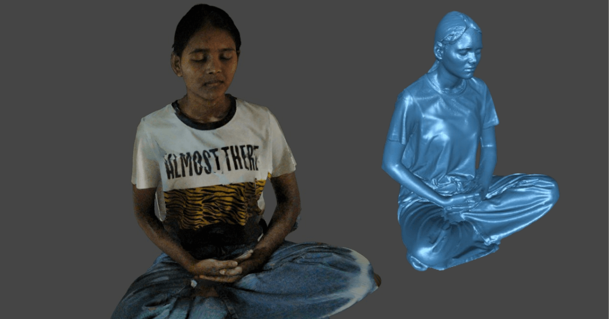  Digital sculpture created from 3D scan of a seated human.