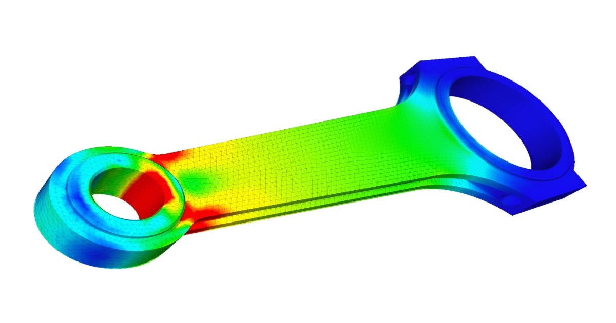 Finite Element Analysis model showing stress distribution in a mechanical component.