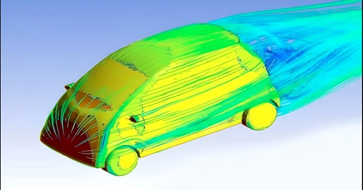 Finite Element Analysis of a vehicle showing airflow patterns.