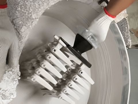 Preparing molds for investment casting in a workshop.