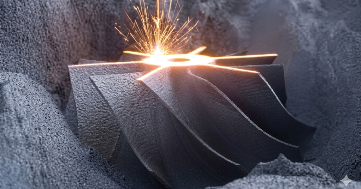 A close-up of a laser cutting machine in action, showcasing sparks and precision cutting.