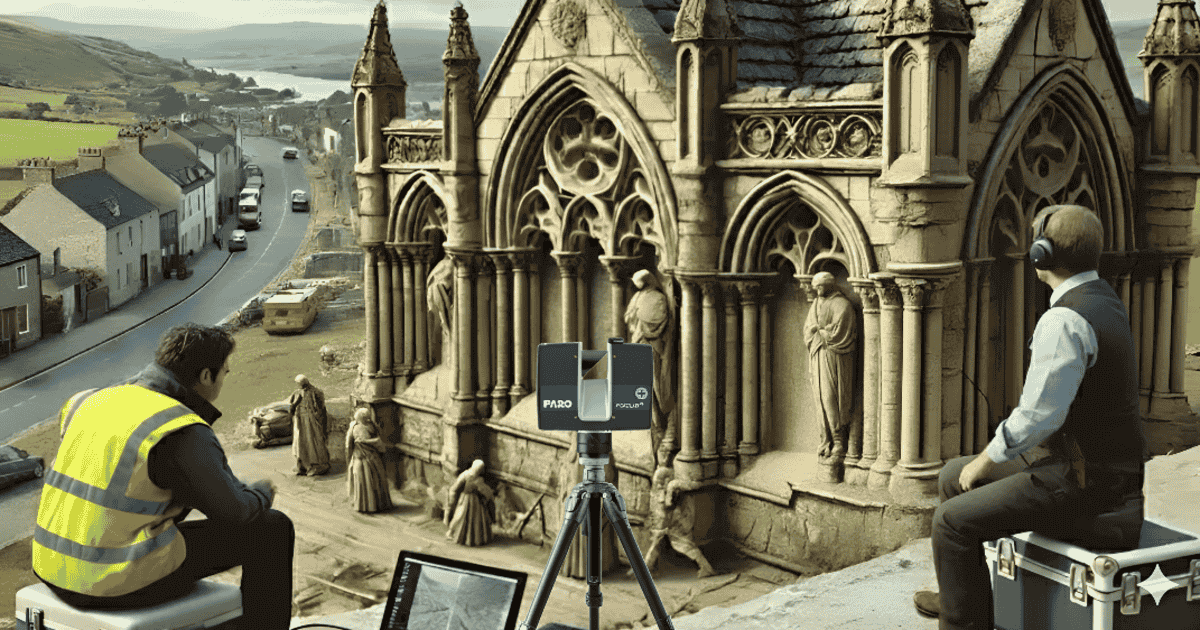 Technicians using laser scanning to document and protect heritage architecture.