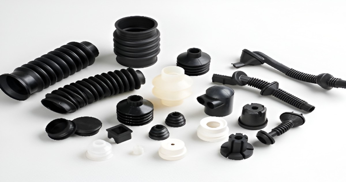 A collection of various plastic parts and accessories, showcasing options for rubber moulding services.