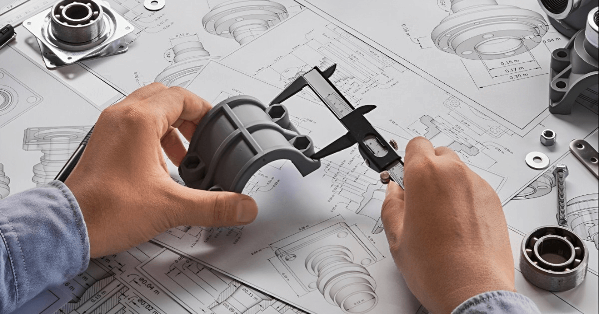  A person focused on designing a mechanical device, showcasing product design and development services.