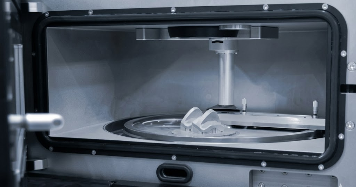 A 3D printer using selective laser sintering technology to create intricate designs.