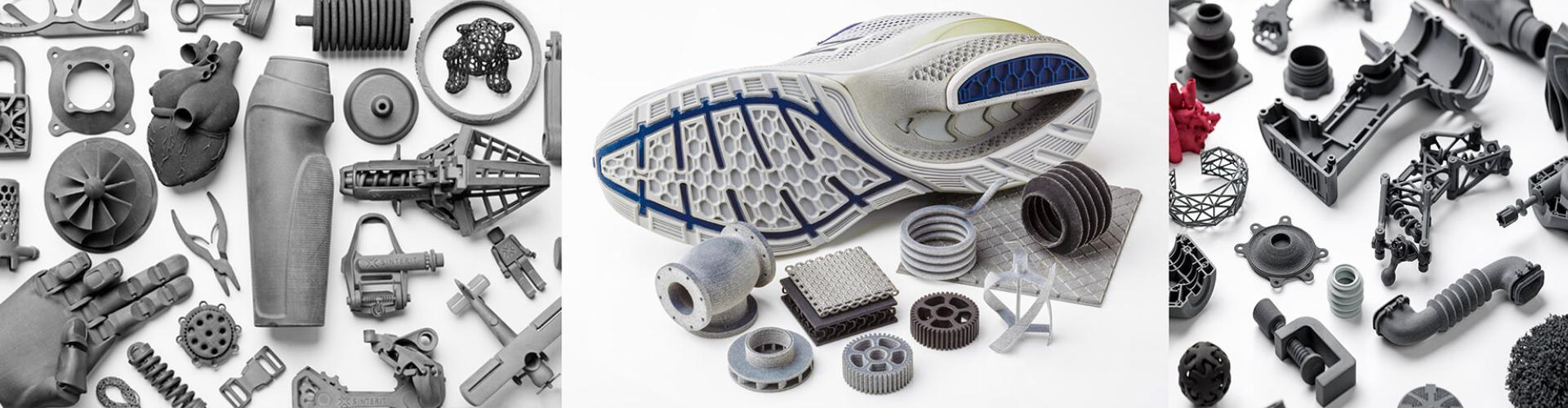 Various 3D printed parts for rapid prototyping services.